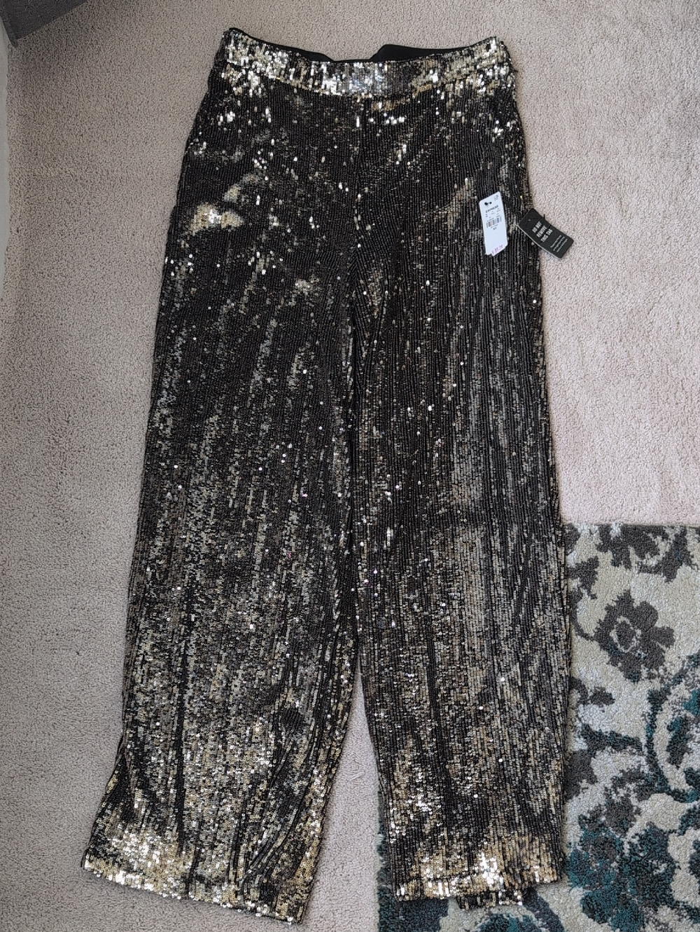 Express Black & Gold Sequin Wide-Leg Pants 12R